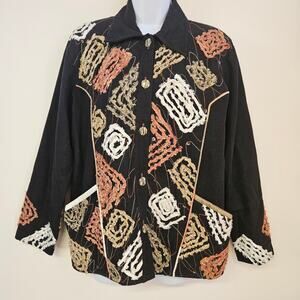 YakMagik‎ Silk Jacket Size S Lightweight Embroidered Art to Wear Unique Boho